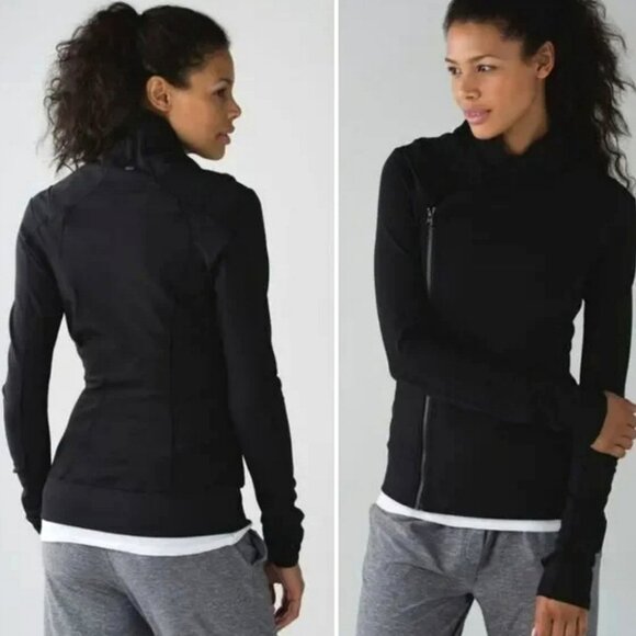 Lululemon Bhakti Yoga Jacket Black Assymetical Double Zipper High Collar Size 6 - Picture 1 of 14